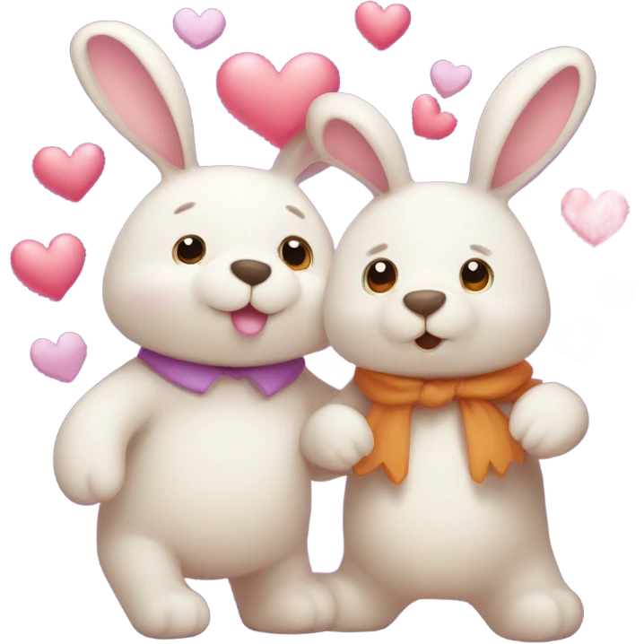 Bunny and a bear with hearts emoji