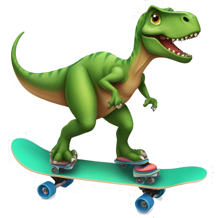 dinosaur wearing a tshirt on a skateboard emoji