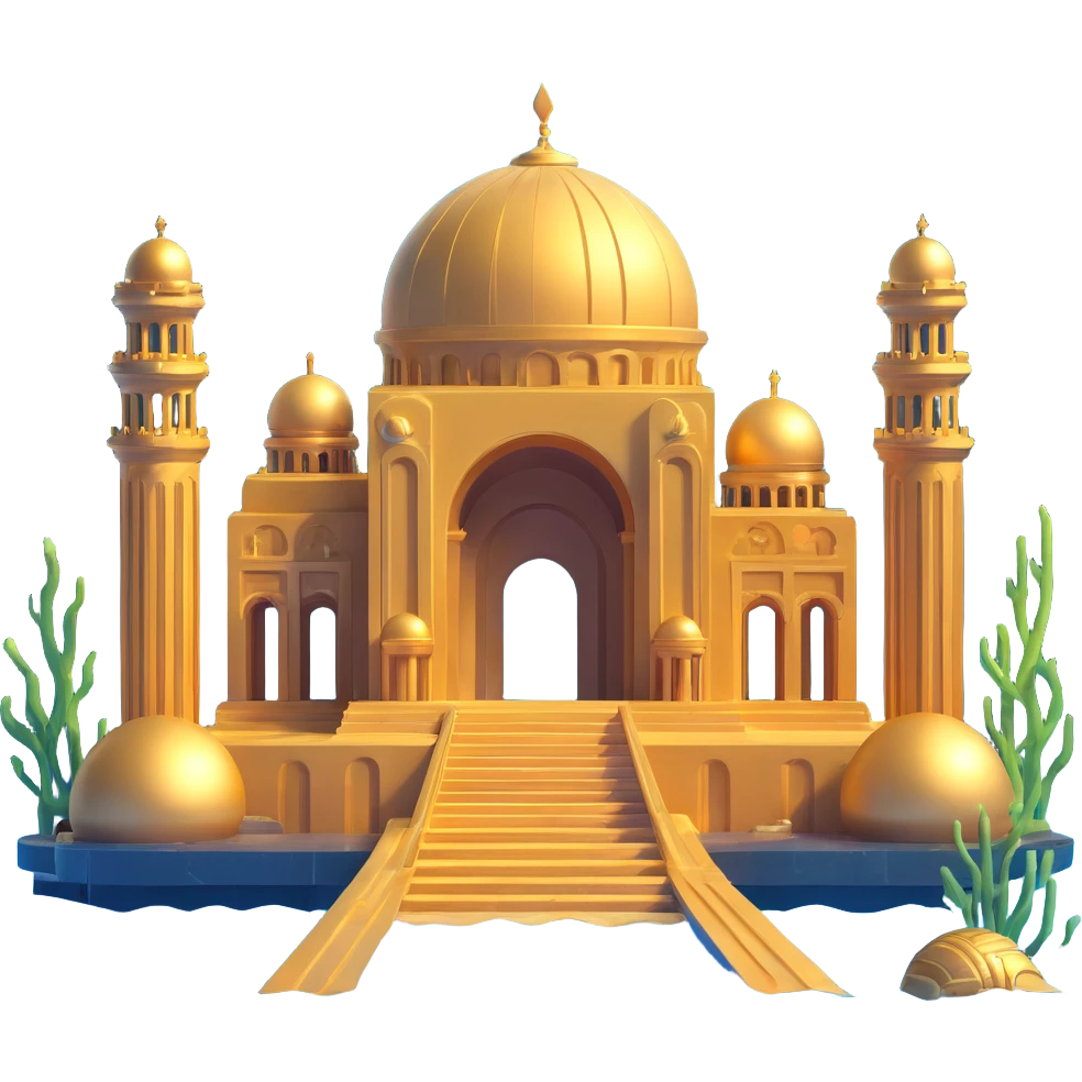 futuristic Anunnaki golden underwater base with multiple domes and ornate pillars, full architectural structure emoji
