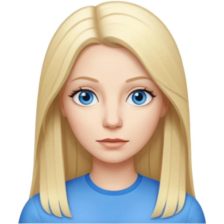 35 yr old white woman, pale skin, long straight blond hair parted in center emoji