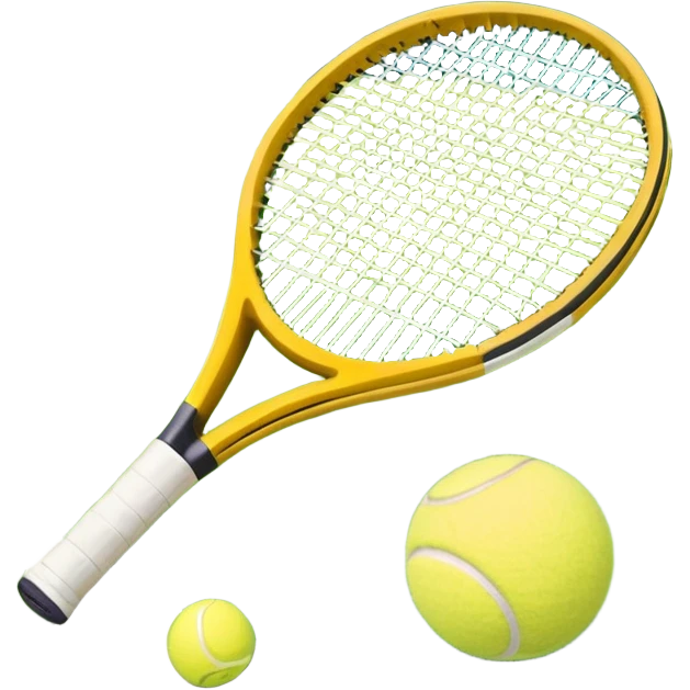 A tennis racket and ball placed on the grass court, with the lines of the court clearly visible in the background. The scene captures the essence of the sport, highlighting the equipment and the vibrant, open atmosphere of a tennis match emoji