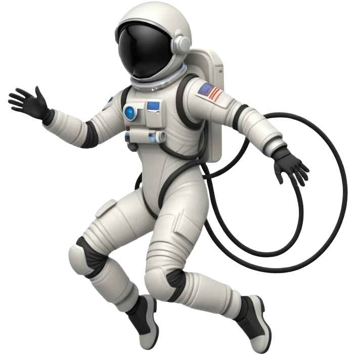 Stylized futuristic astronaut in mid-flight pose, heroic silhouette, dynamic diagonal motion lines emoji