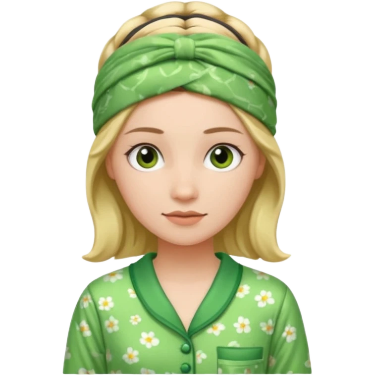 women in green pyjamas with headband emoji