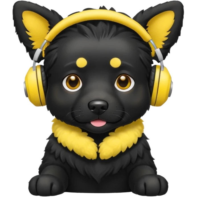 stylish black dog wearing yellow headohones emoji