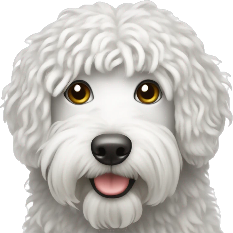 White double doodle with grey hairs emoji