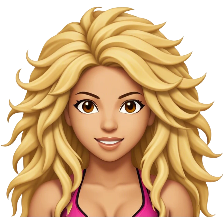 Cinematic Realistic Shakira Portrait Emoji, depicted as a dynamic charismatic pop icon with energetic movement and expressive features, rendered with vibrant textures and dynamic modern lighting that captures her global appeal. emoji