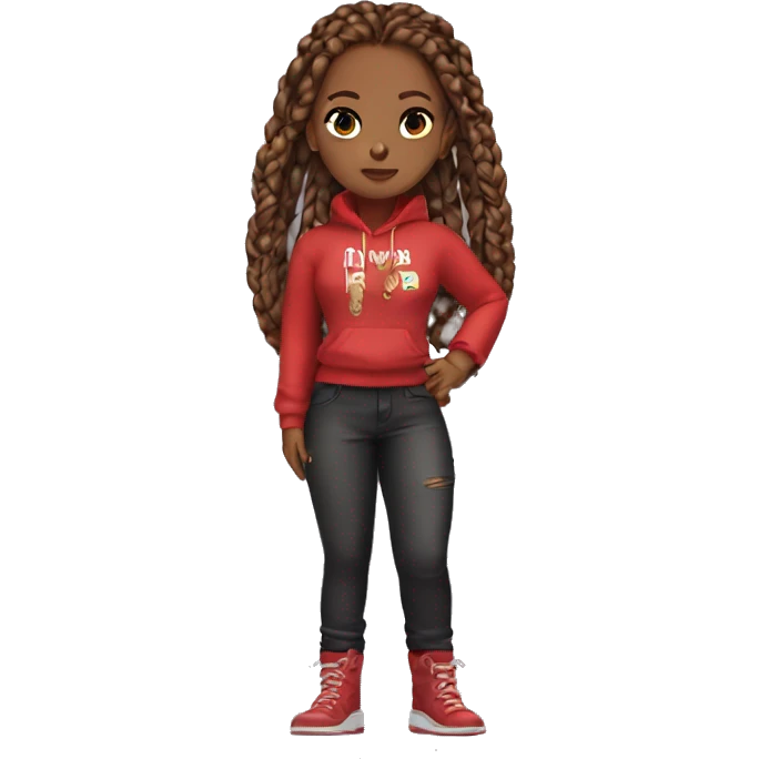 Brown skin girl baddie with red jayda wads braids and and in a baddie outfit with a cute chain emoji