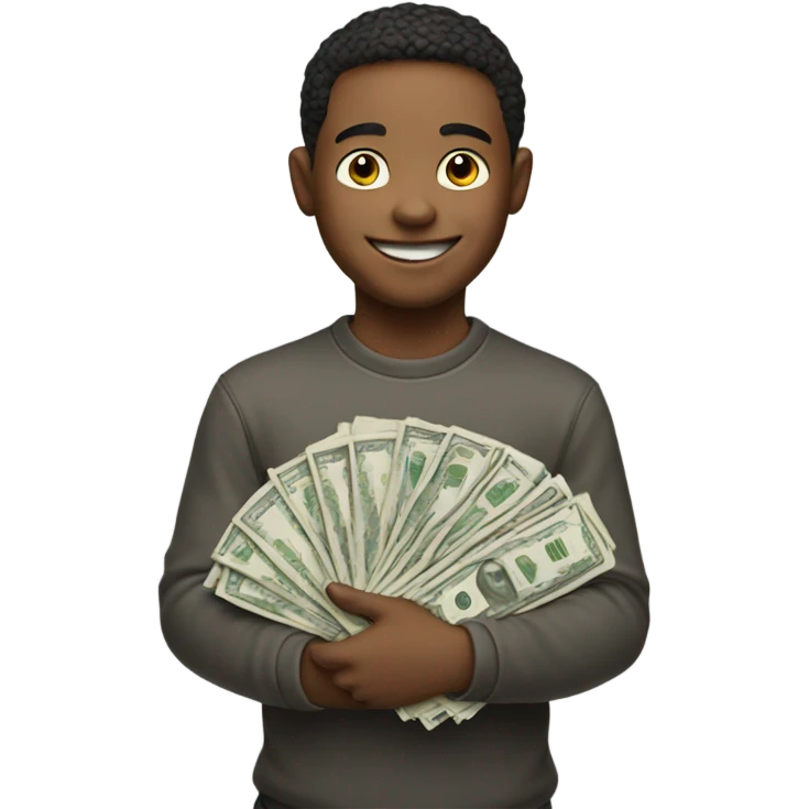 smiling portrait of a boy with money emoji