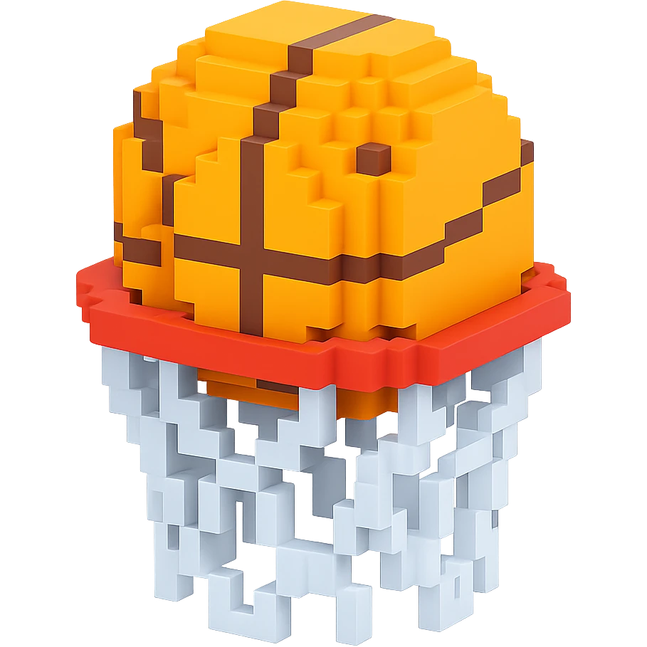 Voxel-style basketball in a net, variation 4 emoji