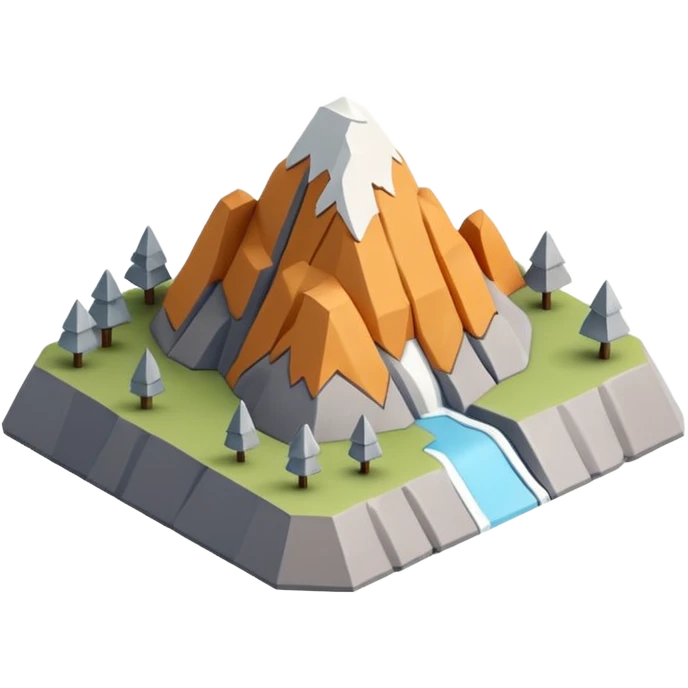 Icono 3D de una MONTAÑA en miniatura. Estilo isométrico, renderizado 3D de alta calidad, texturas suaves y minimalistas (estilo clay render o plástico mate) emoji