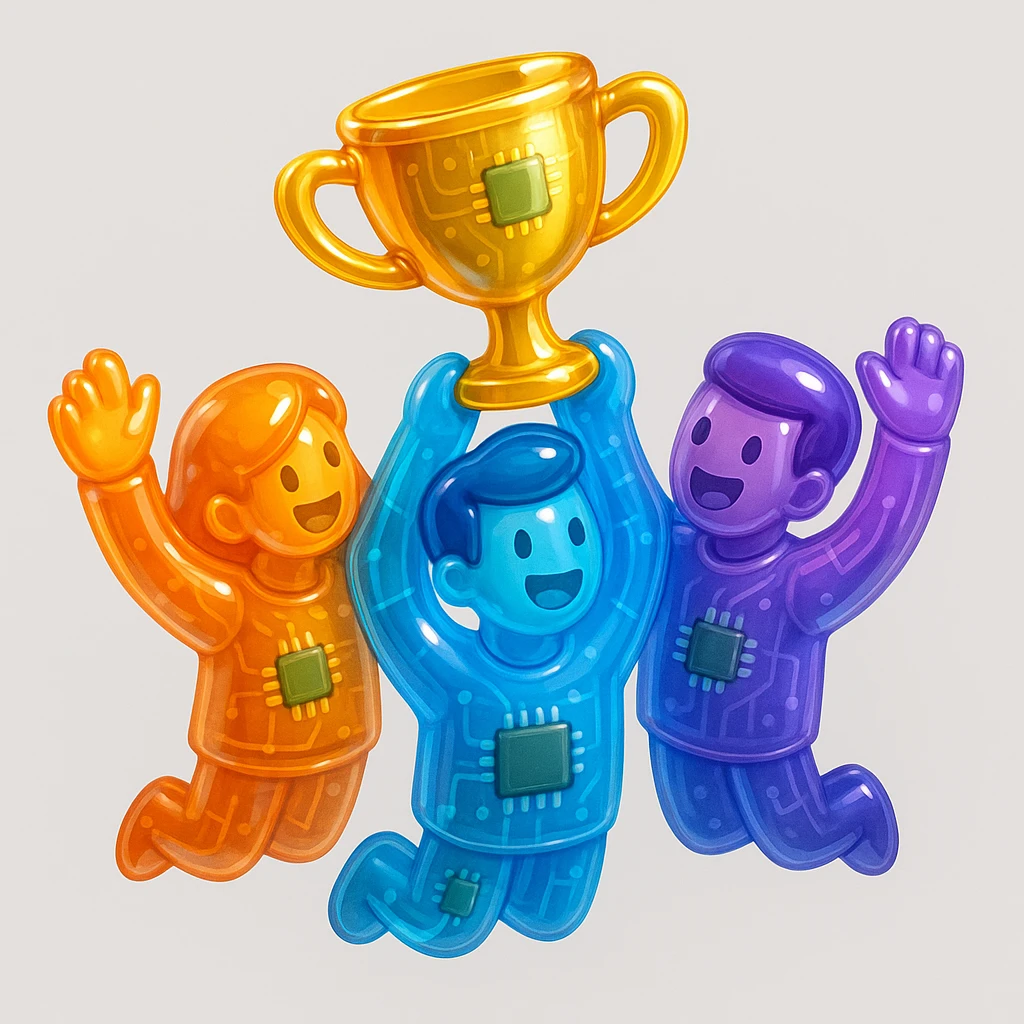 team celebrating with trophy emoji