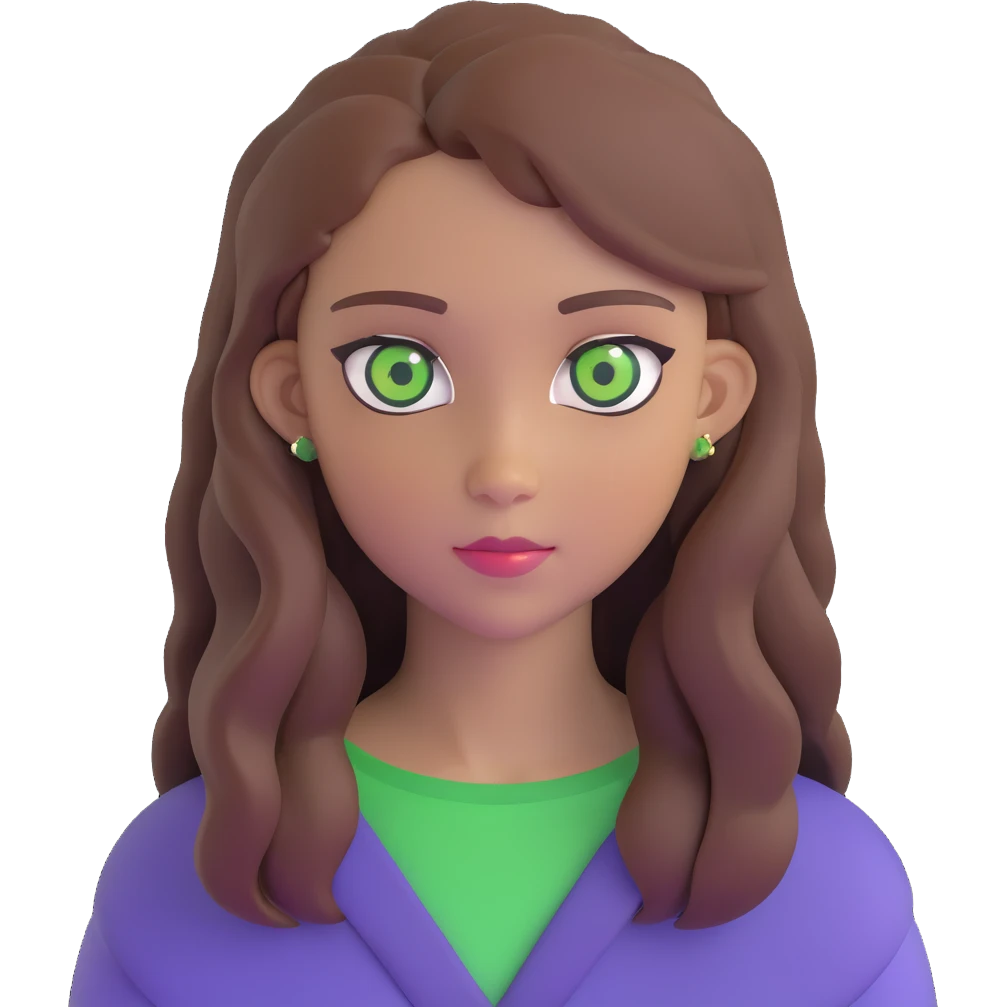 portrait of a 17-year-old girl with green eyes, light skin, and long brown hair emoji