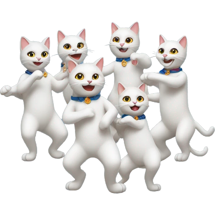 6 cats dancing the conga in a line emoji