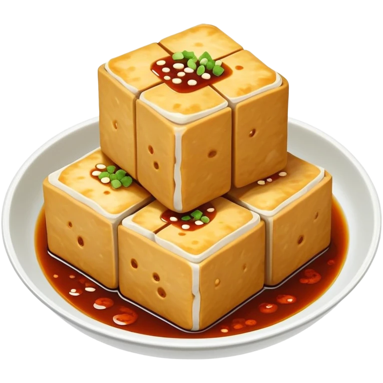 Changsha Stinky Tofu with visible steam and sauce, simplified emoji style with bold outlines and bright colors, cartoon style famous fermented snack emoji