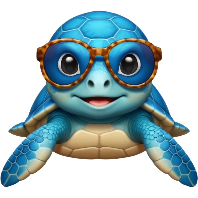 a big and cute blue  sea turtle wearing sun glasses  emoji