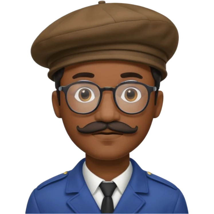 A black man with a mustache, wearing glasses, and a beret tilted to the right. emoji