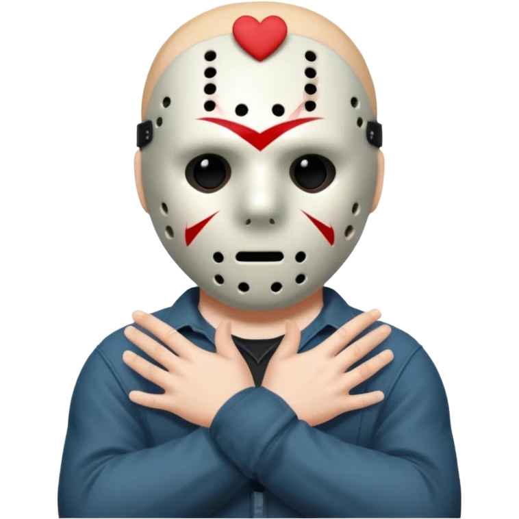 a cartoon image of Jason Voorhees, looking cute, with his hands clasped in front of him, at a sideways angle, looks like he is in love emoji
