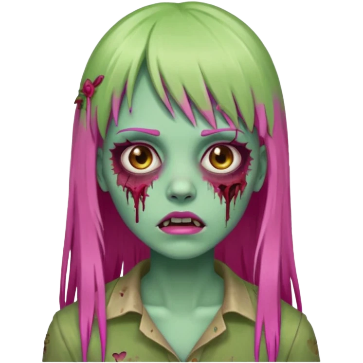 Create a female zombie emoji with long, straight hair in hot pink and bangs. emoji