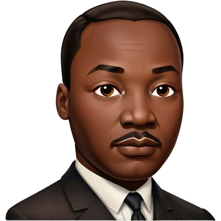 Cinematic Realistic Martin Luther King Jr. Portrait Emoji, depicted as a compassionate determined civil rights leader in period attire with a powerful gaze, rendered with rich textures and inspiring dynamic lighting that captures his historic legacy. emoji