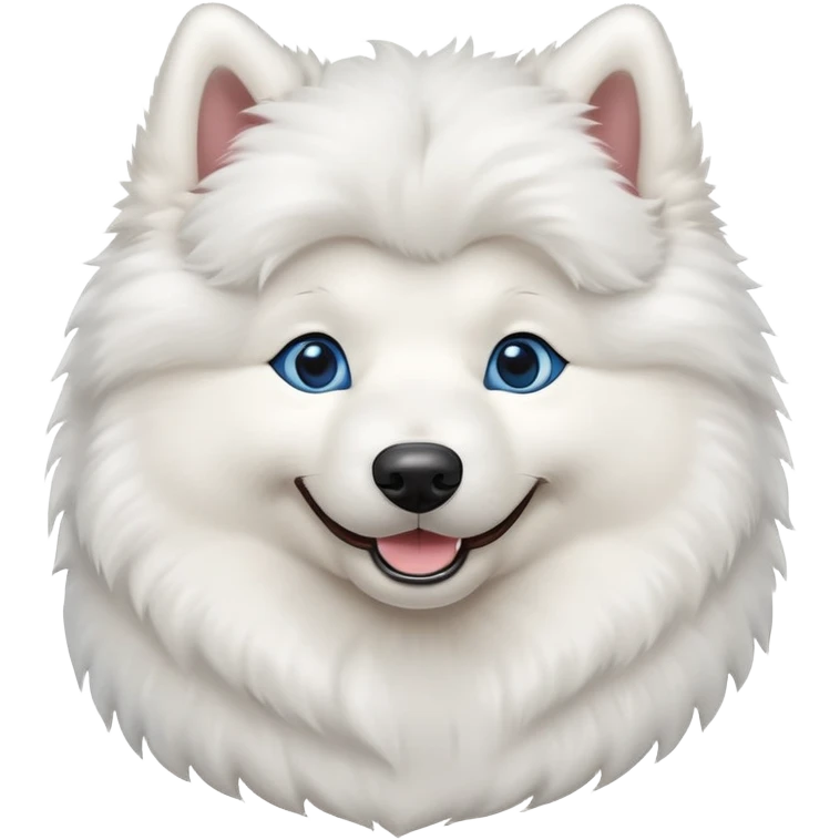 fluffy white Samoyed dog with blue eyes, smiling emoji