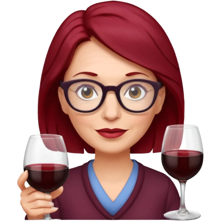 female older mom with dark wine-red hair, glasses emoji
