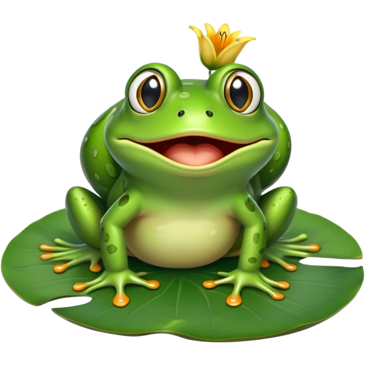 frog slipping on a lily pad with shocked expression emoji