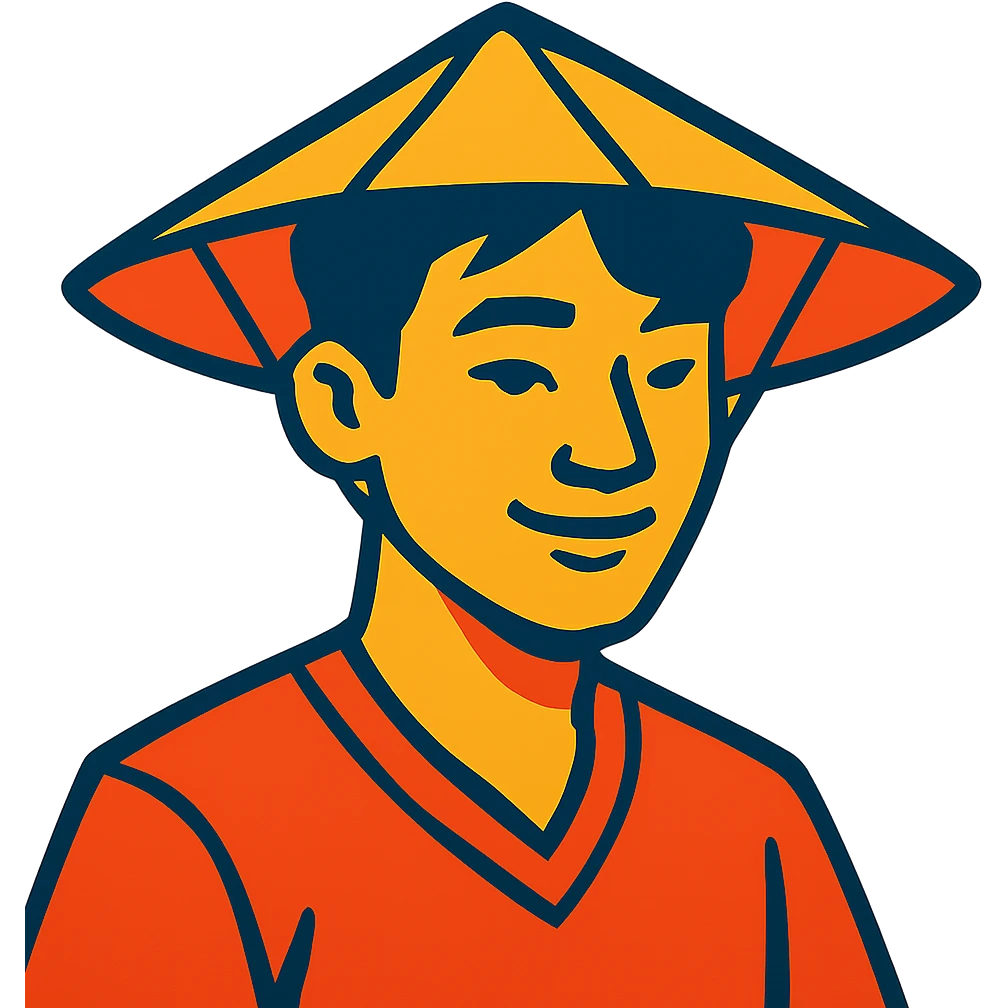 young Asian man with a rice hat emoji
