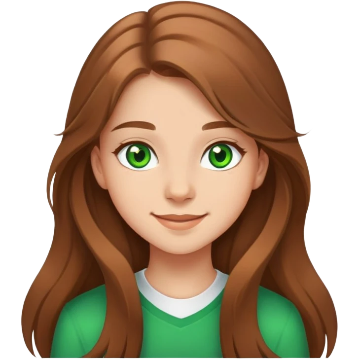 cheerful 17-year-old girl, green eyes, light skin, long brown hair emoji