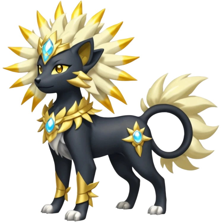 Solarpunk solar aesthetic shiny glowing divine lighting glimmering shimmering Amaura-Solgaleo-Luxray-Trico-fusion (full body) emoji