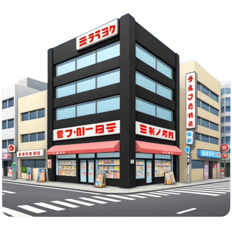 japanese anime store in modern style like in Akihabara with "anime" in japanese on a building emoji
