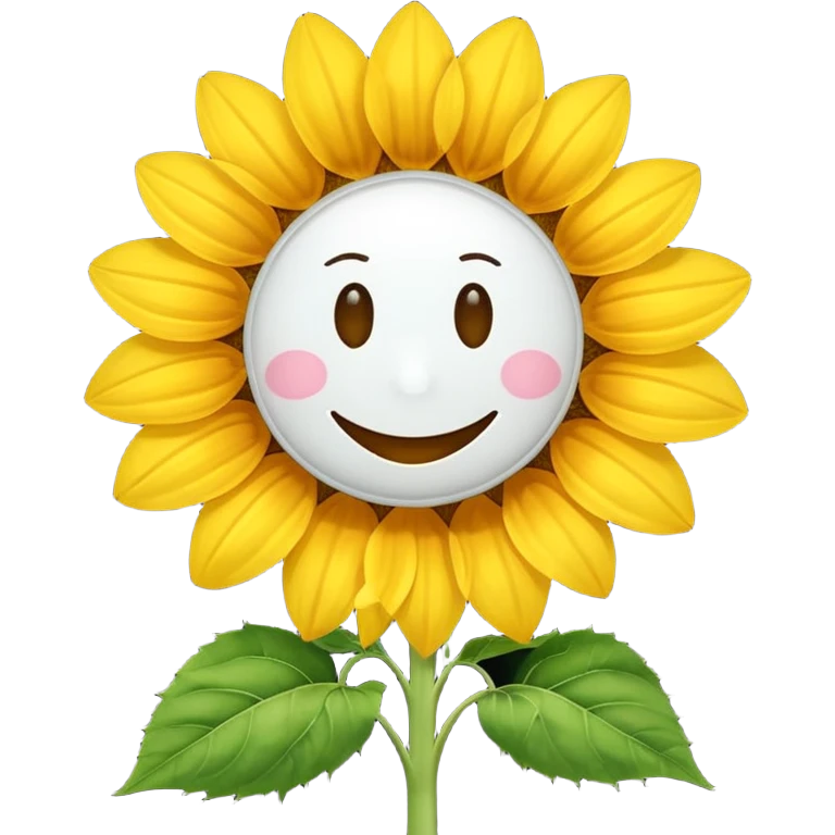 make a sunflower with a white disc in the middle with a smiley face, make it have 6 yellow petals and remove the cheeks nose and eyebrows emoji