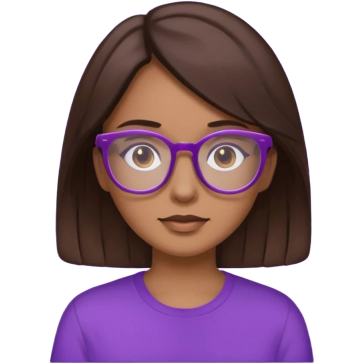 Chica de pelo moreno con gafas, lleva camisa violeta emoji