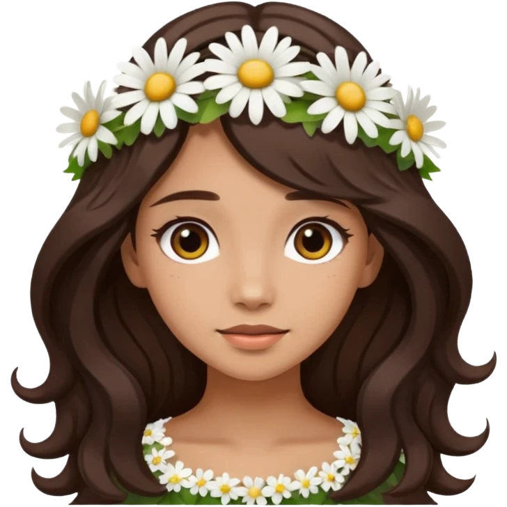 ["Medium skin tone female, long dark-brown hair with gentle waves, wearing a white daisy floral crown."] emoji