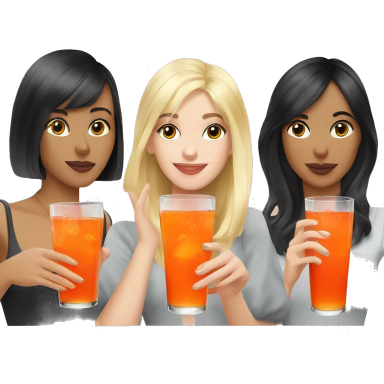 Three beautiful girls Blonde redhead and brunette  drinking aperol   emoji