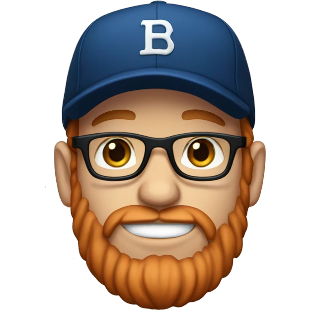 30 year old male with red hair, glasses, black baseball hat, blue eyes, pale complexion, and a beard emoji