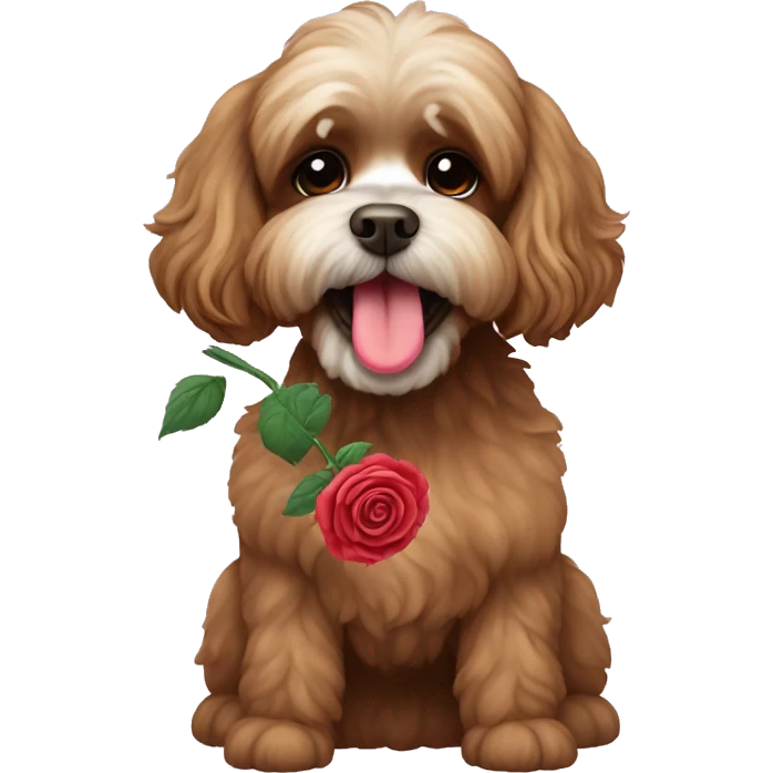 Brown Poodle shih tzu mix holding a rose in mouth emoji