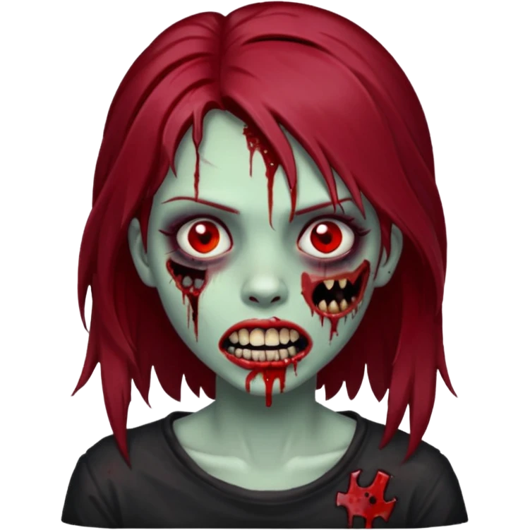 A zombie girl with dark red mid length  hair with grills  emoji