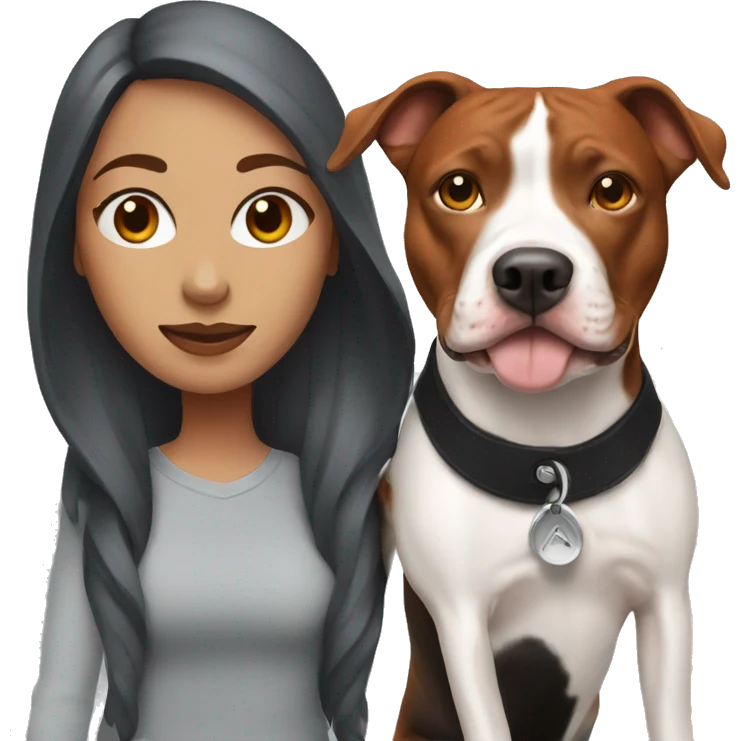Woman with red hair and her Black and white pitbull  emoji