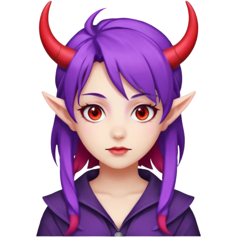 Anime Girl with purple hair,red eyes,red horns, titties emoji