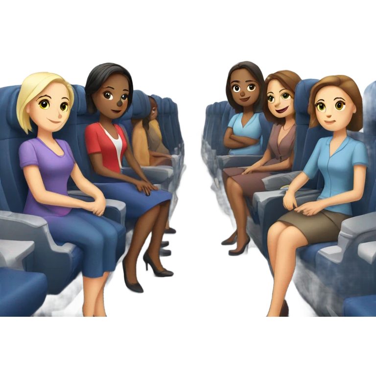 Group of 6 Caucasian women riding in a airplane  emoji