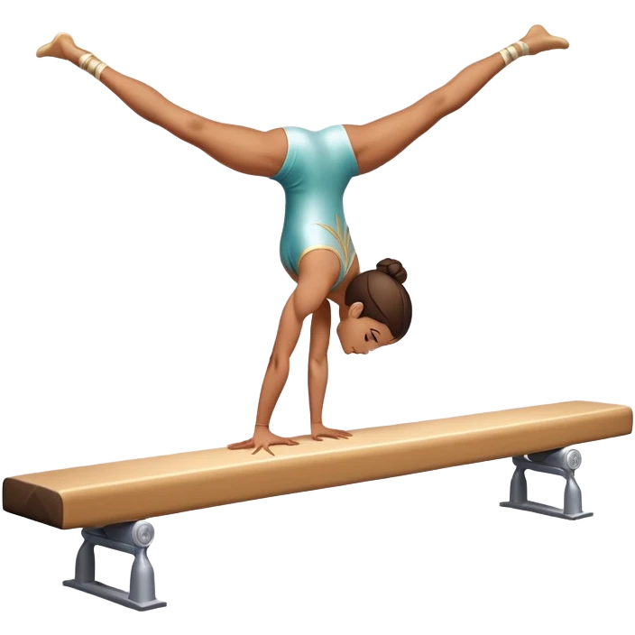 An artistic emoji of a professional sports acrobat performing a stunning balance pose on a narrow beam. The acrobat showcases perfect control, flexibility, and strength, executing an elegant handstand. The background features a bright gymnastics arena with spotlights. emoji
