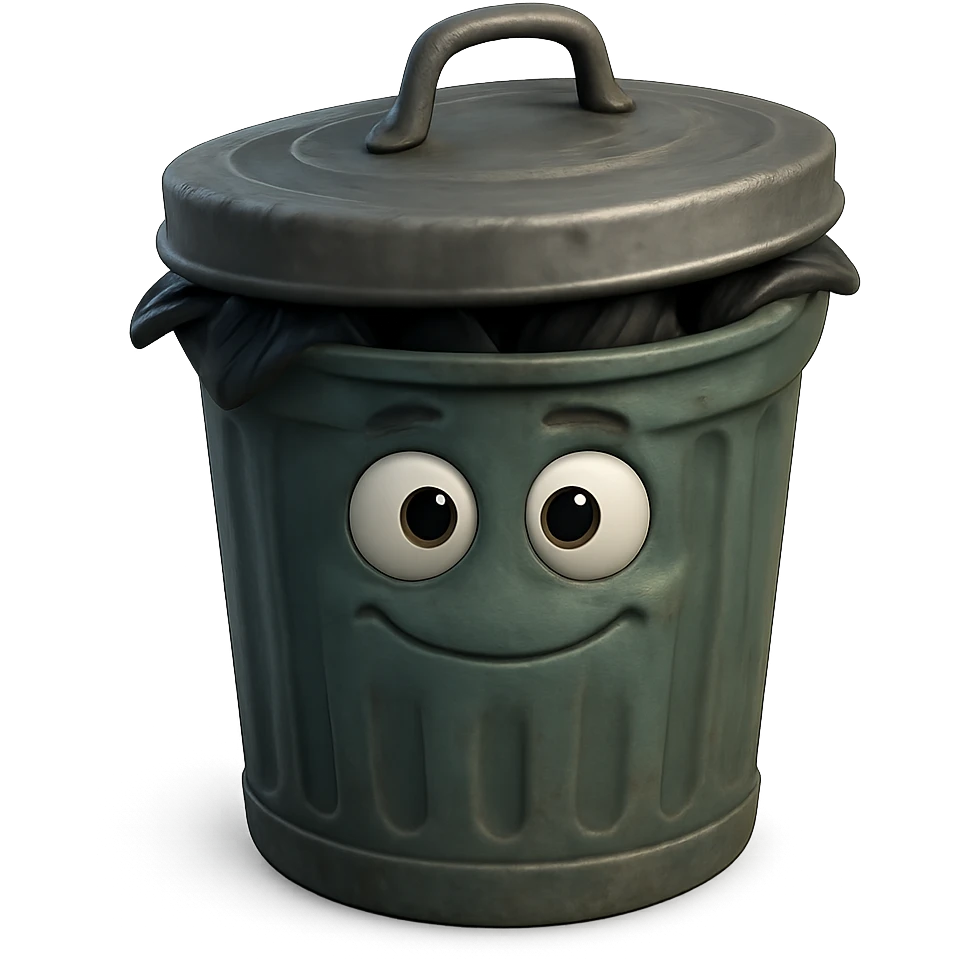Draw a Pixar-style trash can. The trash can should be visible from the front and top. emoji