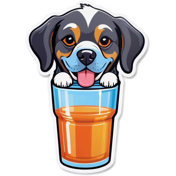 Dog drinking out of tiny glass emoji