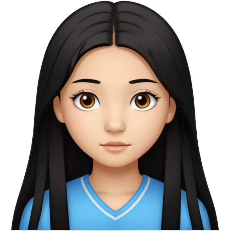 a tan chinese-american 15 year old girl with middle part long straight black hair down to her chest dark brown eyes. .eyelashes  emoji