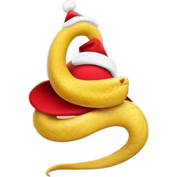 cute light yellow snake in a Christmas red hat emoji