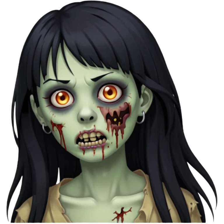 Emoji de zumbi mulher de cabelo comprido preto franja e piercing no septo emoji