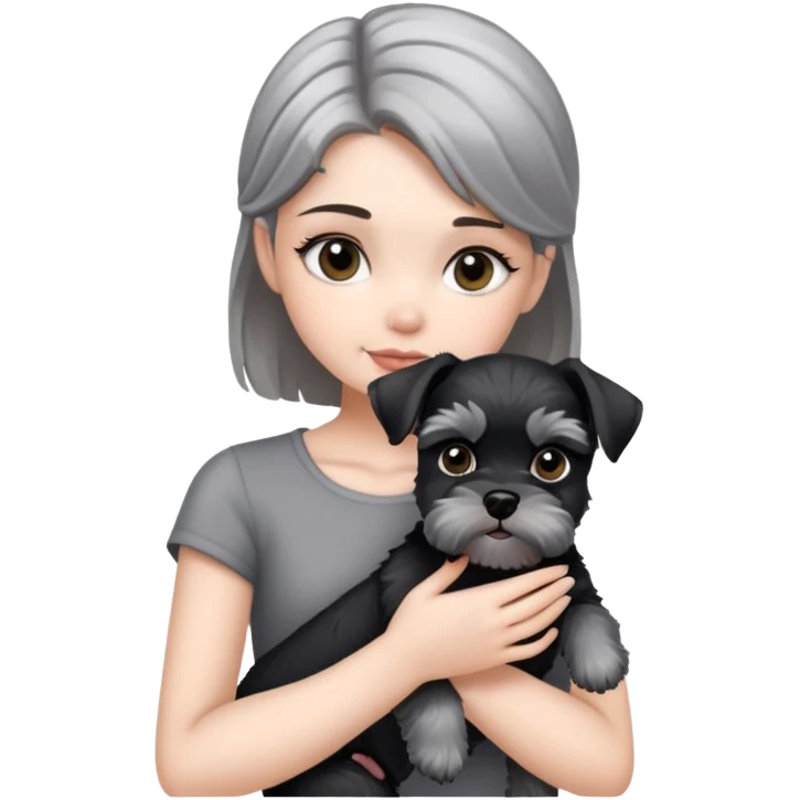 A girl holding a black and silver schnauzer emoji
