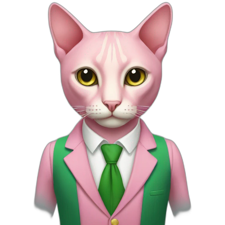 Pink cat Sphinx In a green suit emoji