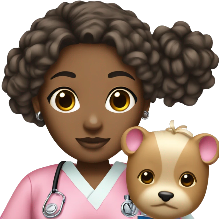 Nurse with white girl black messy bun pink scrubs Louis Vuitton bag  emoji