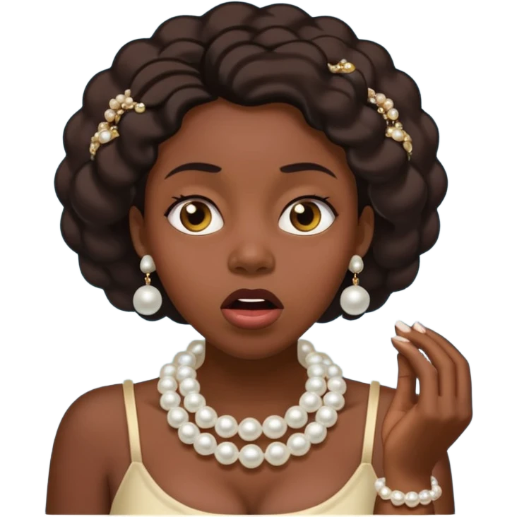 Black woman clutching  pearls on neck and looking shocked  emoji